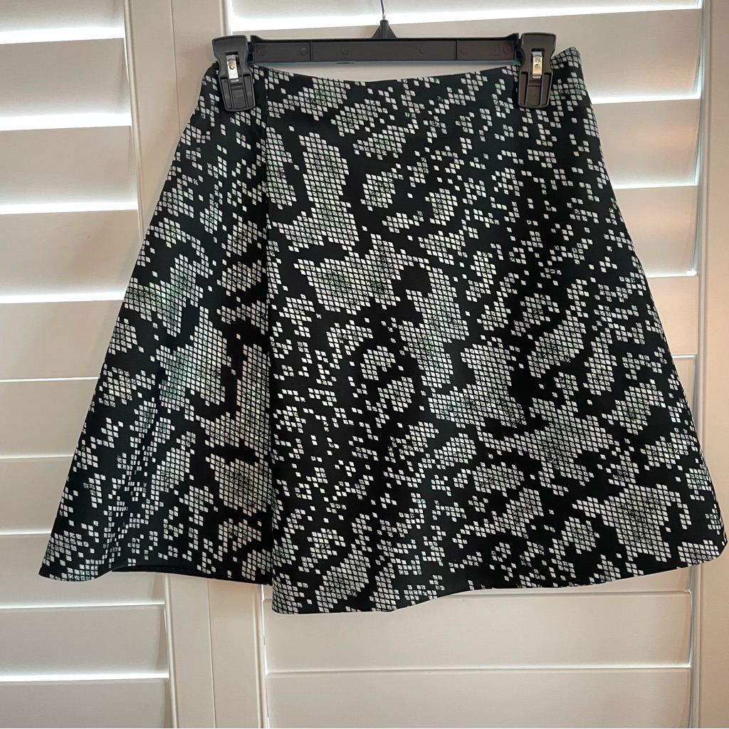 Black Green And White Pixel A-Line Skirt